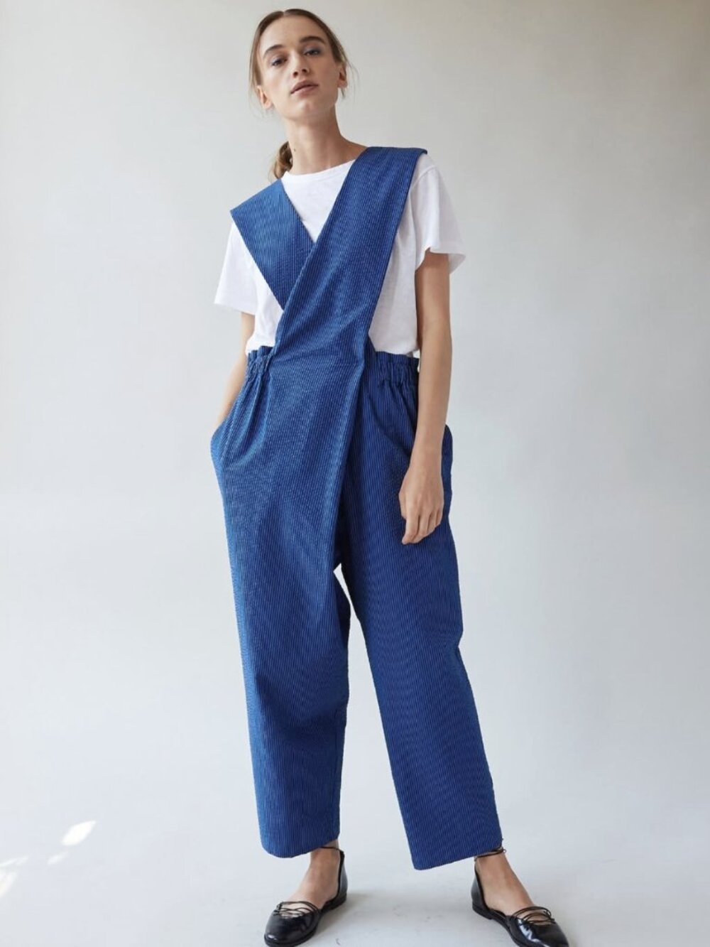 RARE Like New Caron Callahan Potter Jumpsuit in Blue Seersucker Stripe Size XS